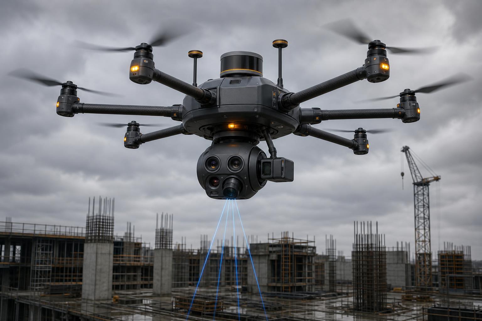 Stack 01 · Exterior multisensor construction inspection drone with multiple cameras and sensors
